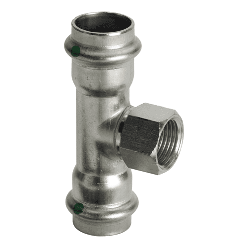 Sanpress Inox verloop T-stuk 90gr met SC-Contur RVS, 2x pers x bi.dr.